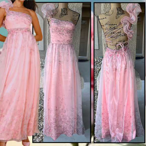 Lulus Decadent Dreamer Pink Floral Backless One-Shoulder Maxi Dress Size M - Picture 1 of 10